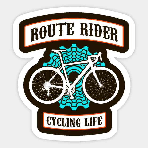 Route rider, cycling life art with blue back cassette or back pinion and white route bycicle Sticker by Drumsartco